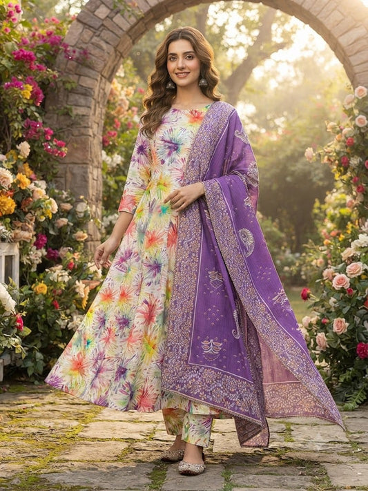 lawn 3 pc half white and purple